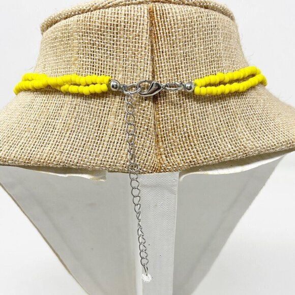 Large Yellow Disk Pendant on Yellow Beaded Necklace - Picture 6 of 6